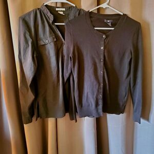 Vtg 90s GAP Cardigan & Edward Black Button Down Shirt, Size M